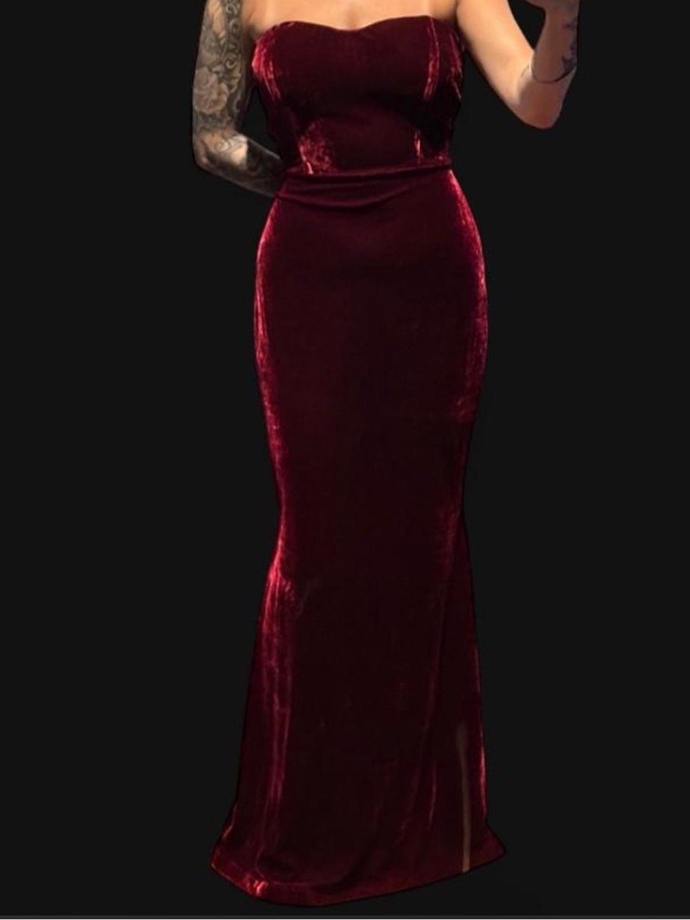 Windsor Strapless Velvet Column Gown - Burgundy